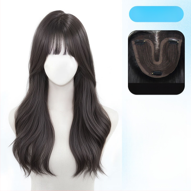 Čipkota parukė moterims su vidiniu dalijimosi, apimti plaukai su dideliais bangais; pluoštai atsparūs temperatūrai; modelis: čipkota dalis; technologija: mechanizmas; negalima dažyti ar perm