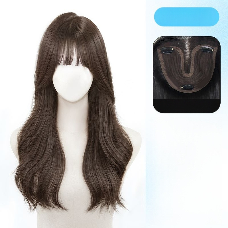 Čipkota parukė moterims su vidiniu dalijimosi, apimti plaukai su dideliais bangais; pluoštai atsparūs temperatūrai; modelis: čipkota dalis; technologija: mechanizmas; negalima dažyti ar perm