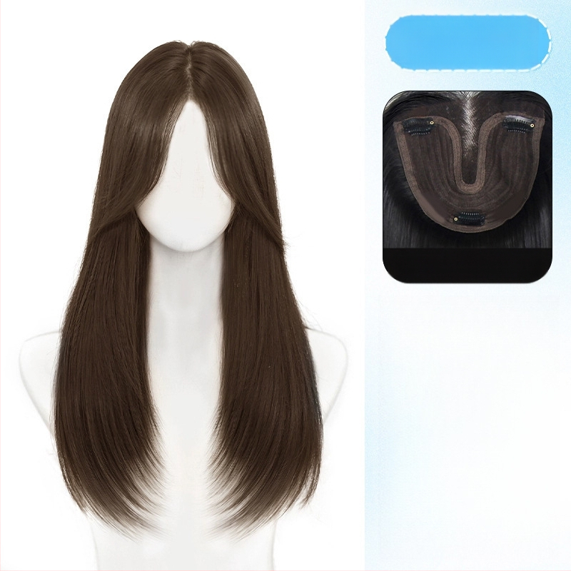 Čipkota parukė moterims su vidiniu dalijimosi, apimti plaukai su dideliais bangais; pluoštai atsparūs temperatūrai; modelis: čipkota dalis; technologija: mechanizmas; negalima dažyti ar perm