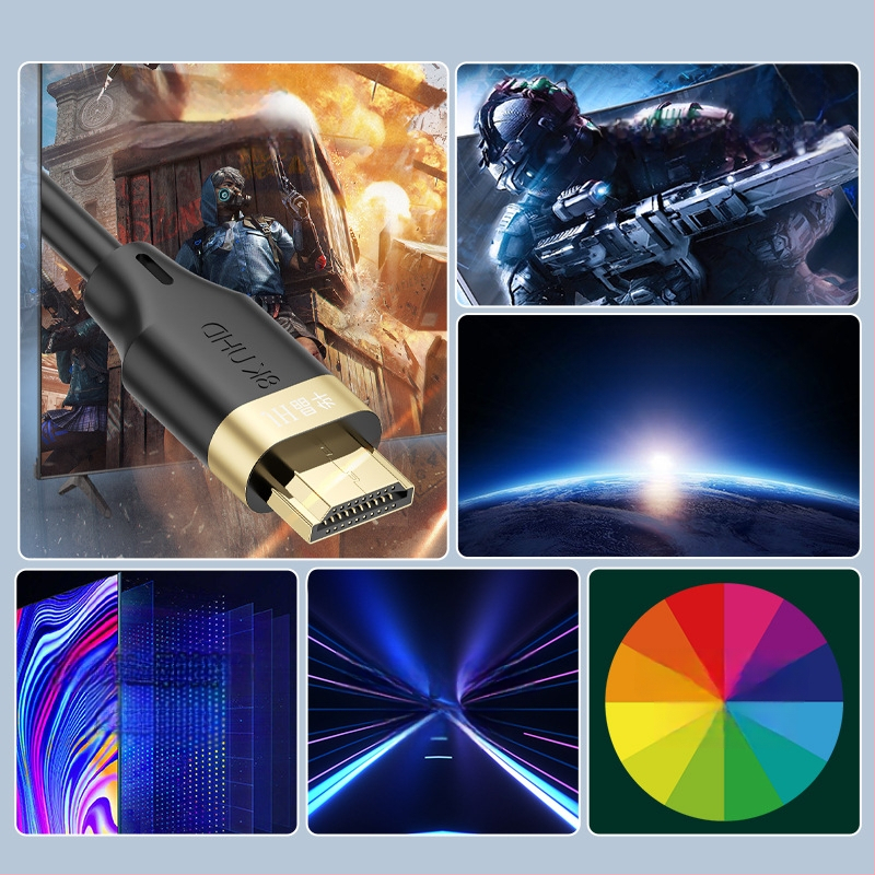 Jinghua H627 HDMI kabelis, HDMI 2.1, 8K palaikymas, auksu dengti jungtys, ilgis 1,5 m