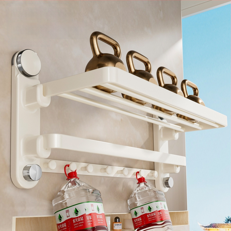 Oginsk metalo rankšluosčių laikiklis vonios kambariui su siurbimo tvirtinimu, be gręžimo, su integruota pakabinimo strypa