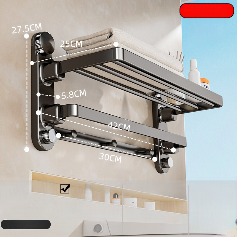 Oginsk metalo rankšluosčių laikiklis vonios kambariui su siurbimo tvirtinimu, be gręžimo, su integruota pakabinimo strypa