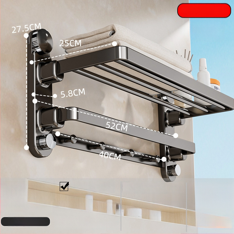 Oginsk metalo rankšluosčių laikiklis vonios kambariui su siurbimo tvirtinimu, be gręžimo, su integruota pakabinimo strypa