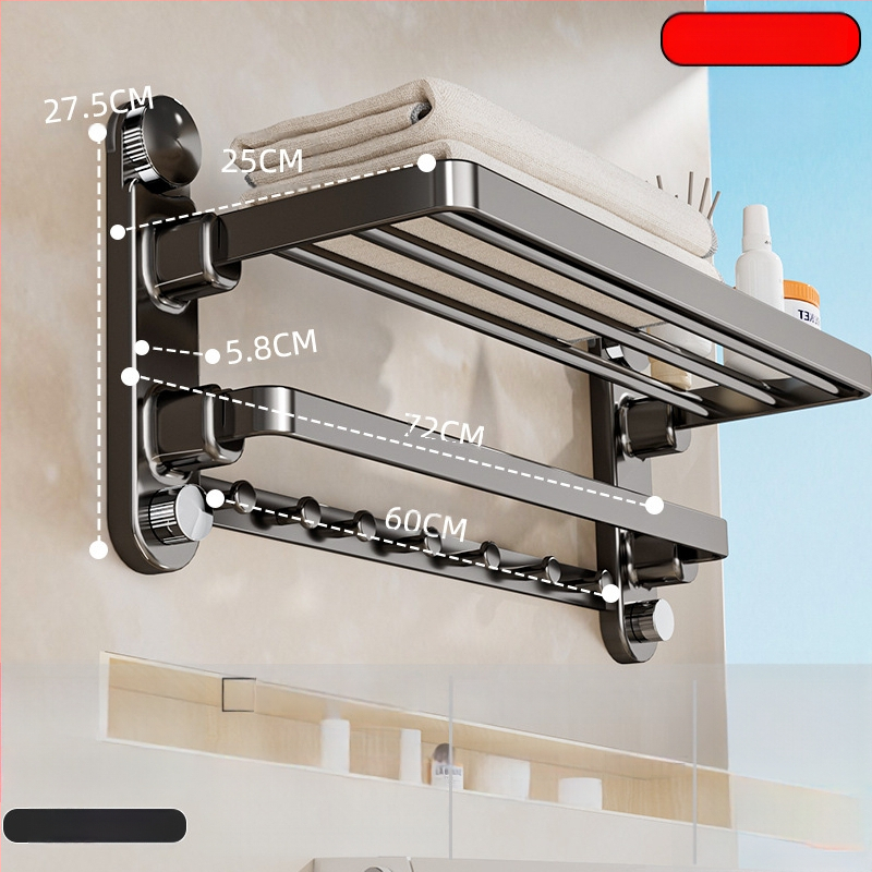 Oginsk metalo rankšluosčių laikiklis vonios kambariui su siurbimo tvirtinimu, be gręžimo, su integruota pakabinimo strypa