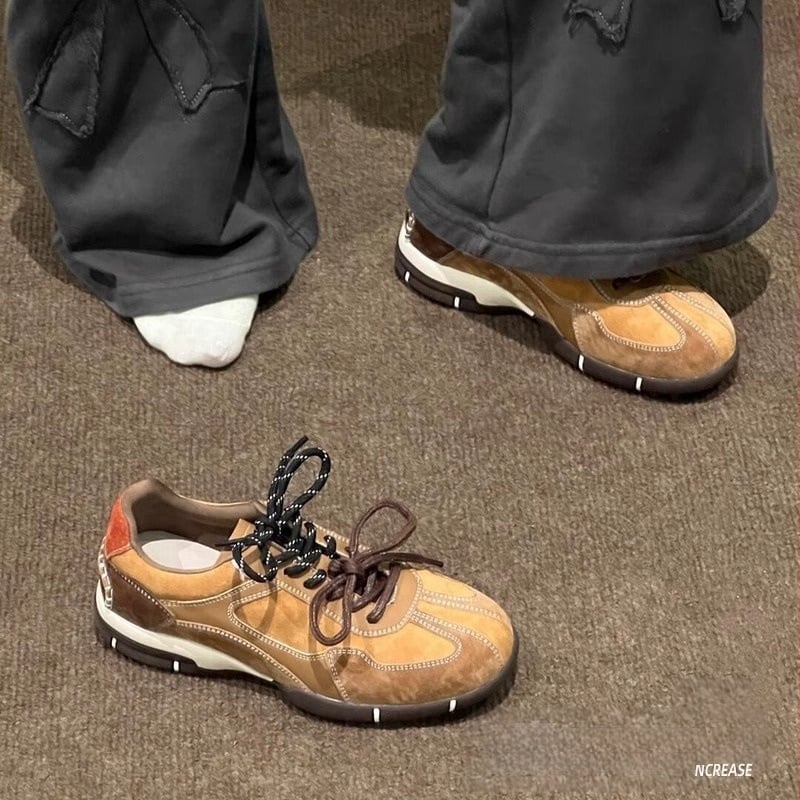 Langui Moterų sportbačiai su stora padą ir vidiniu aukščio didinimu, odinis viršus, raišteliai, guminė pada