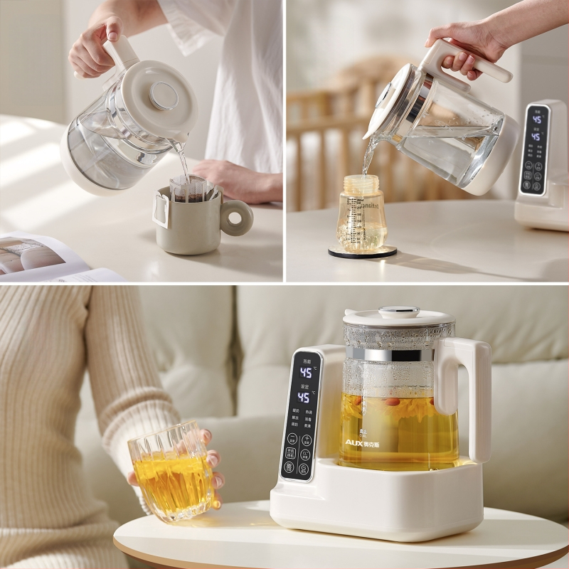 Aux 2-in-1 stikla ūdens vārāmais un piena sildītājs ar inteliģentu temperatūras kontroli, 800W, 220V, modelis Aas-12azx-89a