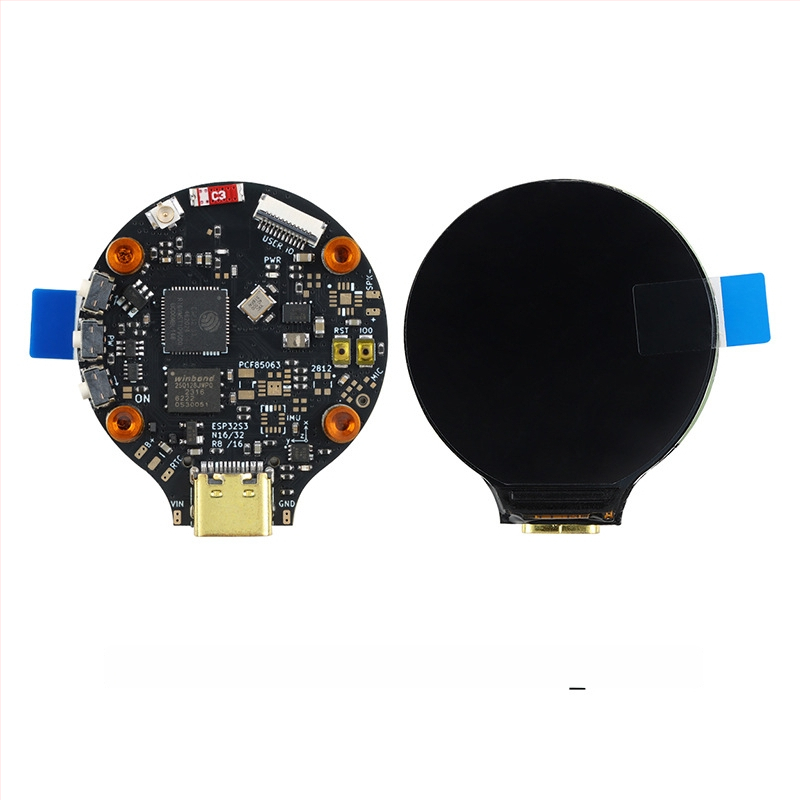 ESP32S3-N16R8/R16 plokštė su apvaliu IPS TFT LCD ekranu