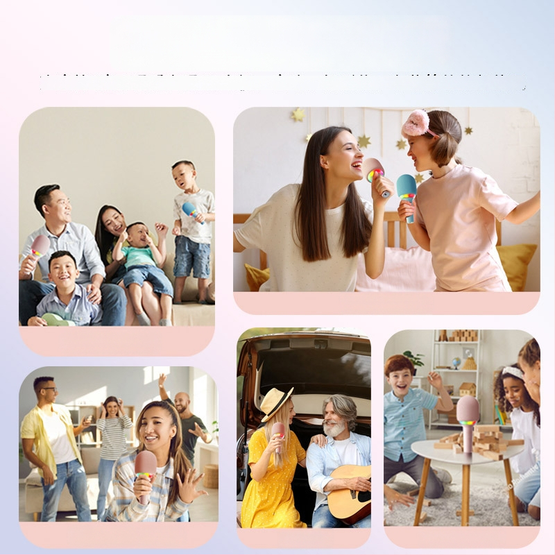 L8 Vaikų karaoke mikrofonas su Bluetooth 5.0, širdies formos dizainas, įmontuota baterija, dažnių diapazonas 100 Hz–20 kHz, 3 W