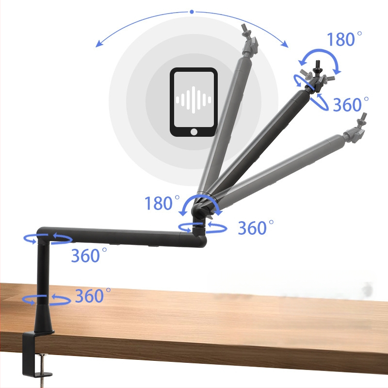 B.BMIC NB-F10 Mikrofono stovas stalui, sulankstomas aliumininis, universalus mikrofonui/telefonui/tabletei/GoPro, laidinis (laidinis; universalus suderinamumas; sulankstomas aliumininis)
