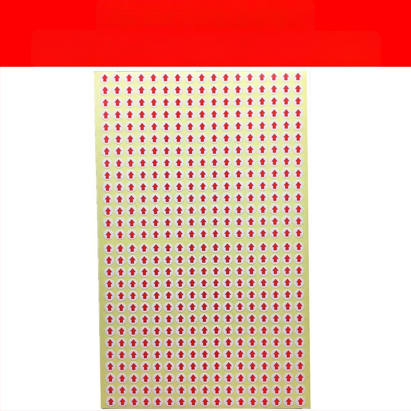 Apaļš uzlīme ar bultiņu, pašlīmējoša, vara plāksnes materiāls, karstās kausēšanas līmes, 80°C temperatūras izturība, stipra izturība pret vilkmi