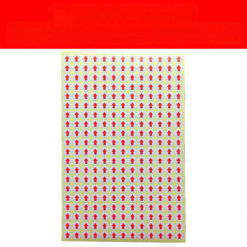 Apaļš uzlīme ar bultiņu, pašlīmējoša, vara plāksnes materiāls, karstās kausēšanas līmes, 80°C temperatūras izturība, stipra izturība pret vilkmi