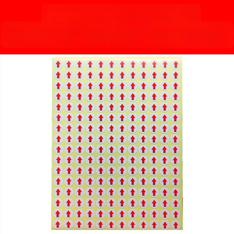 Apaļš uzlīme ar bultiņu, pašlīmējoša, vara plāksnes materiāls, karstās kausēšanas līmes, 80°C temperatūras izturība, stipra izturība pret vilkmi