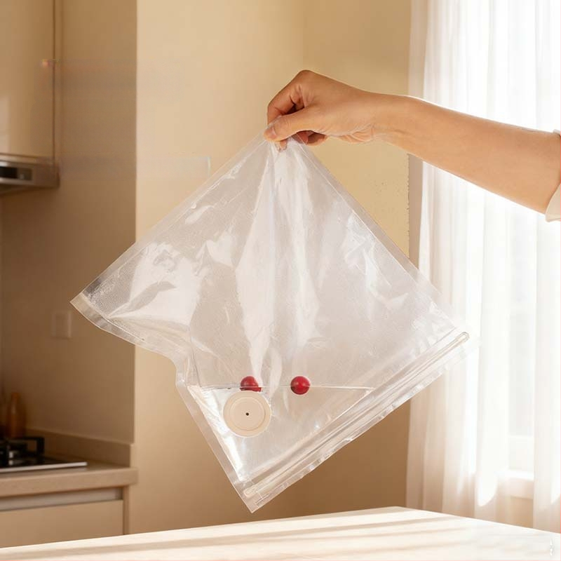 Vakuuma uzglabāšanas maisiņš pārtikai — PA+PE biezināts materiāls, sūkšanās tips, bez sūkņa, mājas uzglabāšanas vakuuma maisiņš (2025)