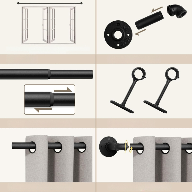 Užuolaidų lazdelė – Ištiesiama, Pramoninis / Skandinaviškas stilius, Anglies plienas, Pritaikoma, Licencijuota privatioji ženklas, Prekės ženklas: Ijiale