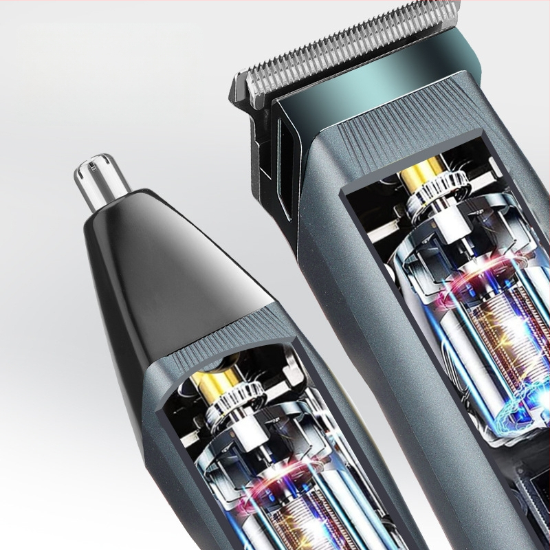 Vyrų 3-1 plaukų kirpimo rinkinys - USB įkraunamas elektrinis kirpėjas, nosies plaukų kirpimo įrankis ir skustuvas, nuimamos ir plaunamos pjovimo galvos, nerūdijančio plieno peiliukai.