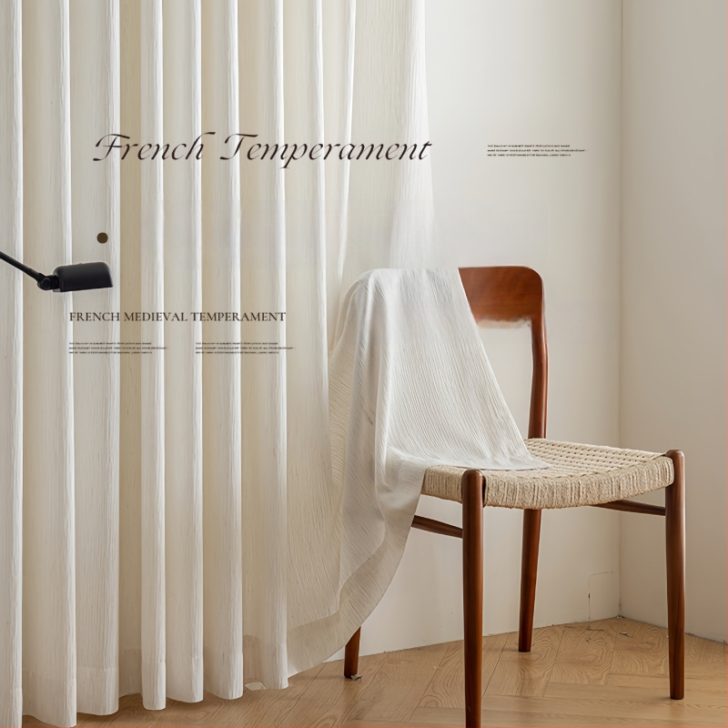 Chenille poliestera caurspīdīgās aizkari – moderns minimālisks stils dzīvojamai istabai, ar biezu un klusu stieni