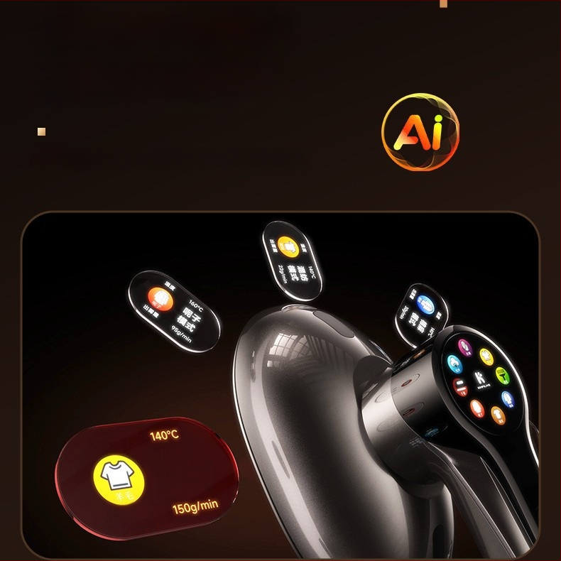 Pārvietojams tvaika gludināšanas ierīce drēbēm ar skārienjutīgu ekrānu, 1450W, 111–240V, tilpums <0,8 l, ar stiprinājumu