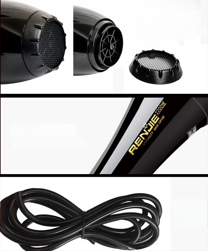 Renji 827 Plaukų džiovintuvas - 2200W, Karštas ir šaltas oras, šepetėlių variklis, 220V, ABS korpusas