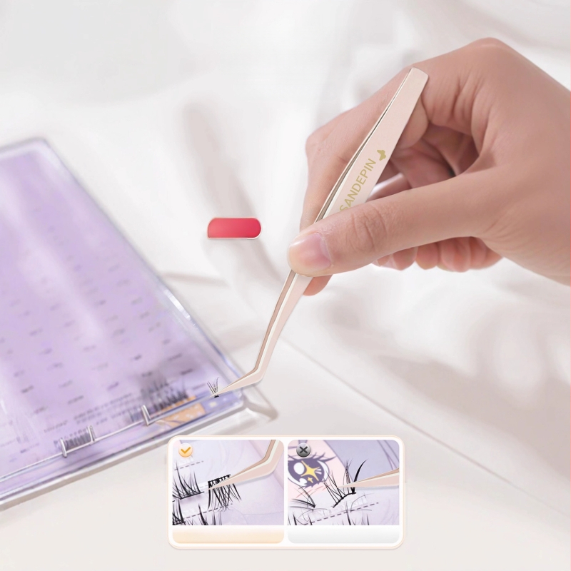 Sandi yipin kunstlike ripsmete pintsetid, 7-kujuline, sulgklips, roostevaba teras