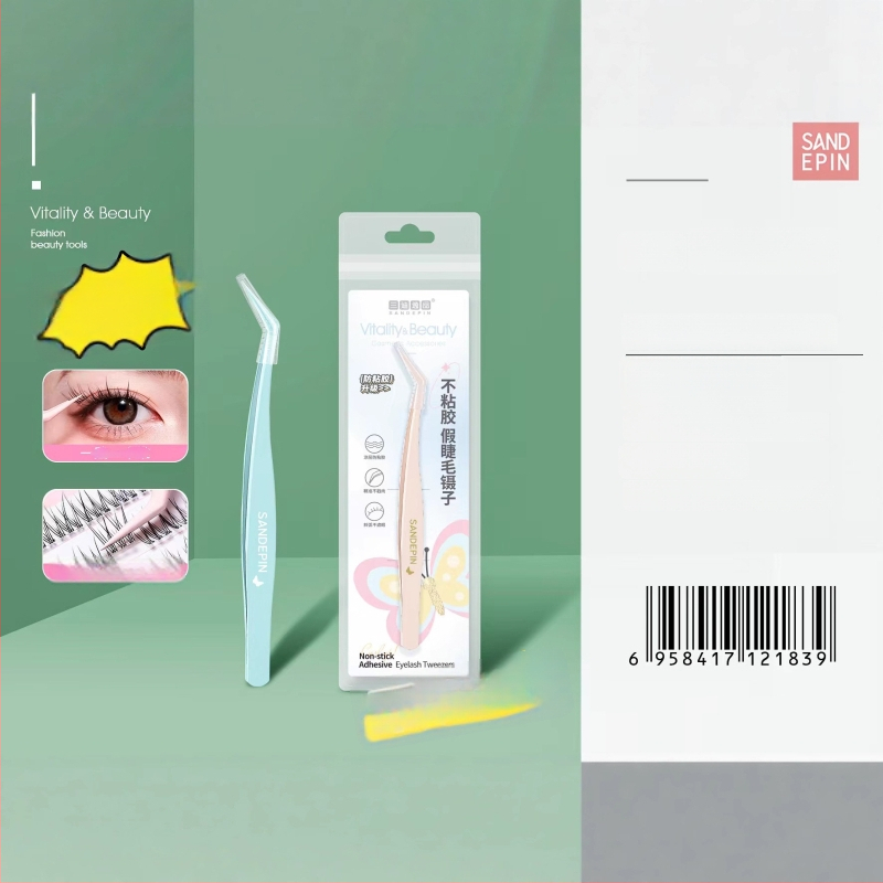 Sandi yipin kunstlike ripsmete pintsetid, 7-kujuline, sulgklips, roostevaba teras