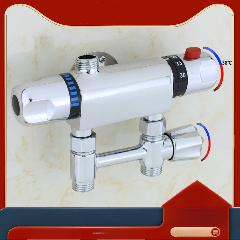 Termostatinis maišymo vožtuvas, modelis 5541, iš vario, darbinė temperatūra 80°C, sieninis montavimas, keraminis kartridžo vožtuvas
