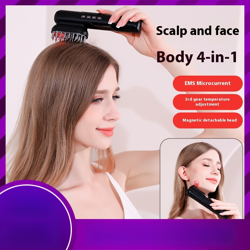 4-in-1 grožio šukė su mikro srovės masažu ir galvos odos gydymo aplikatoriumi – riebalų kontrolė, pleiskanojimas, niežulys, galvos odos nuraminimas