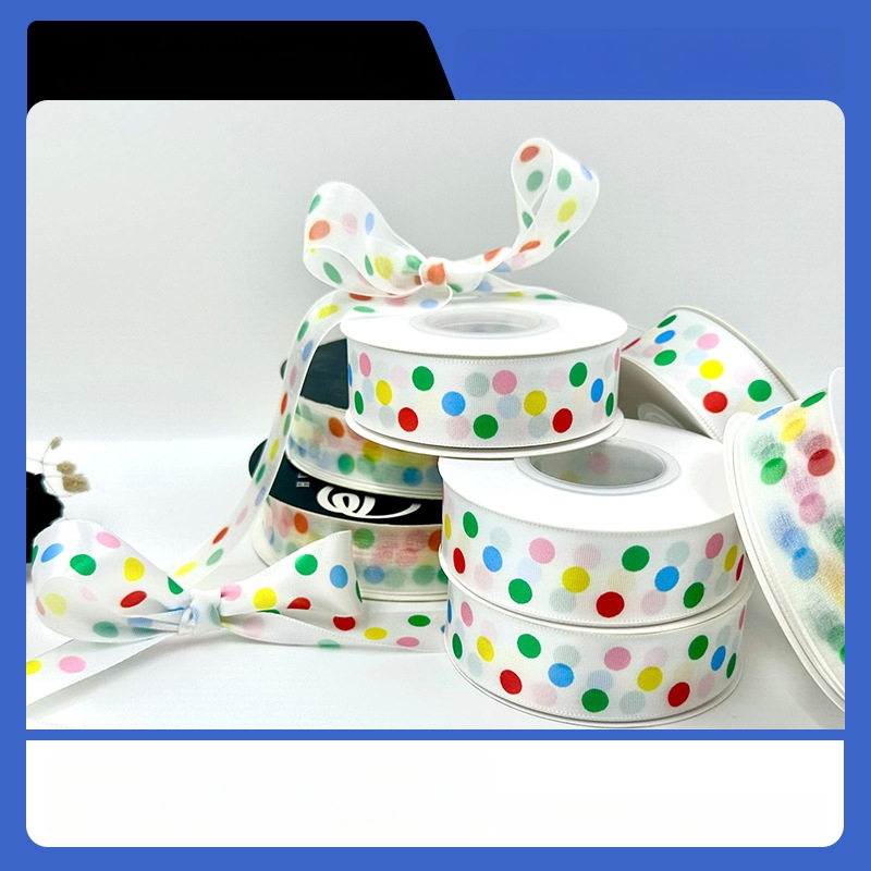Juostelė dovanų įpakavimui su taškuotu raštu, poliesteris, Qianqian Ribbon, tinka dovanoms ir tortoms, dekoratyvinė juostelė