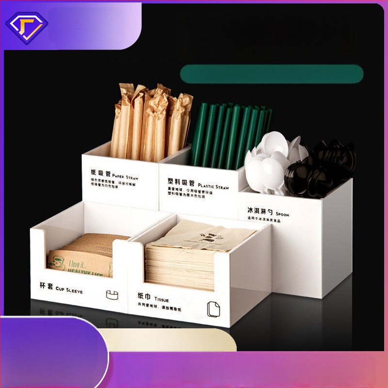 Šiaudų ir servetėlių laikymo dėžutė, plastikas, lygi apdaila, kvadratinė forma, modernus minimalistinis stilius