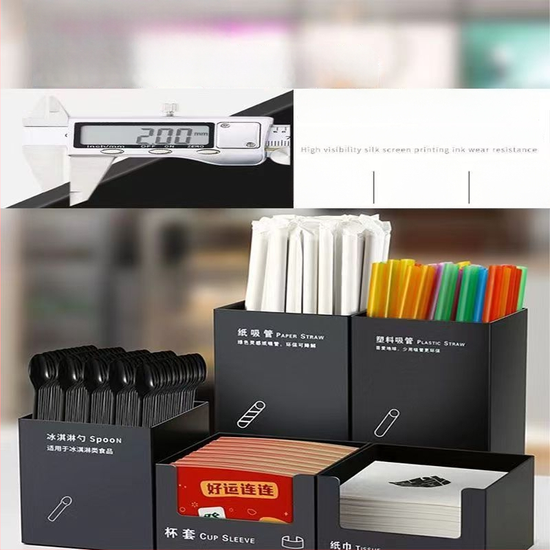 Šiaudų ir servetėlių laikymo dėžutė, plastikas, lygi apdaila, kvadratinė forma, modernus minimalistinis stilius