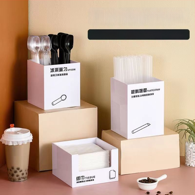 Šiaudų ir servetėlių laikymo dėžutė, plastikas, lygi apdaila, kvadratinė forma, modernus minimalistinis stilius