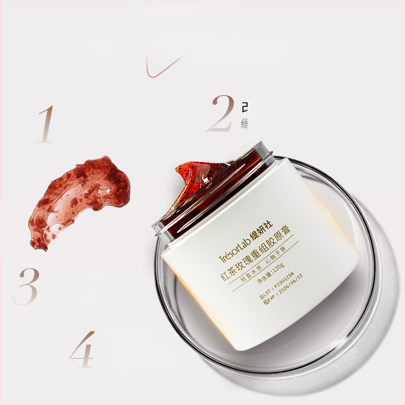 Tiyanhe Kremas-Gelio Maska su Rekombinuotu Kolagenu iš Juodosios Arbatos ir Rožių – Drėkina, Išlygina Poras, Normaliai Odai, 120 ml, Galiojimo Laikas 3 Metai