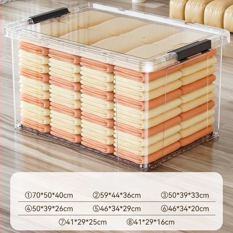 Riidekasti ladustamiskast, läbipaistev disain, 50–60 L maht, PP plastikust, mitmekülgne, tolmu- ja niiskuskindel