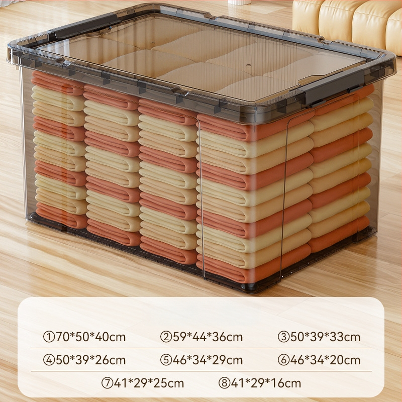 Riidekasti ladustamiskast, läbipaistev disain, 50–60 L maht, PP plastikust, mitmekülgne, tolmu- ja niiskuskindel