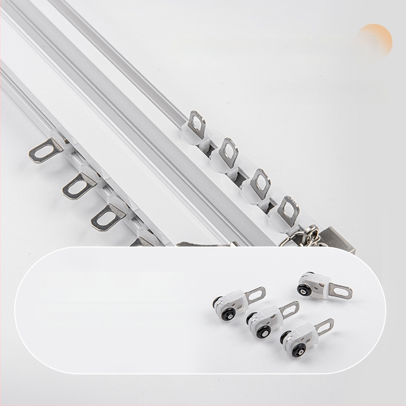 Sunki tylus užuolaidų takelis su dviguba takeliu, montuojamas viršuje ir šone, tiesus takelis