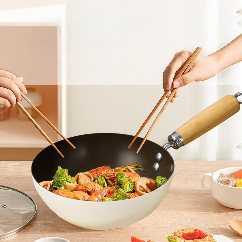 Anglies plieno wok su daugiašiniu dugnu, indukcijai tinkamas, be dangos, stiklinis dangtis