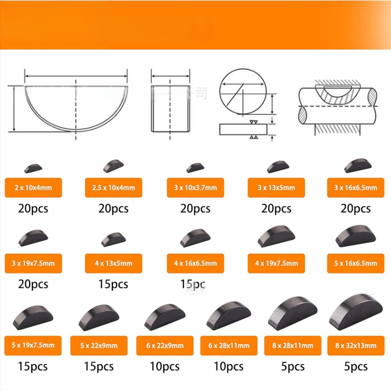 Karbono plieno raktų kaiščių rinkinys, 530 vnt., apvalūs, pusapvaliai ir suapvalinti paraleliniai raktai