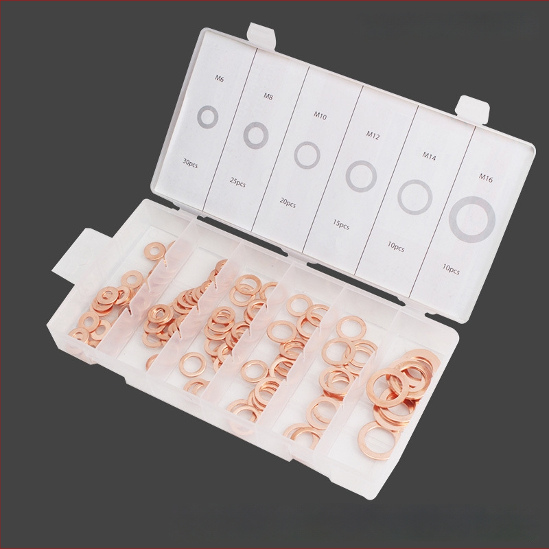 Varinių tarpiklių rinkinys, 110 vnt., įskaitant varinius plokščius tarpiklius ir sandariklio žiedus, M6–M16