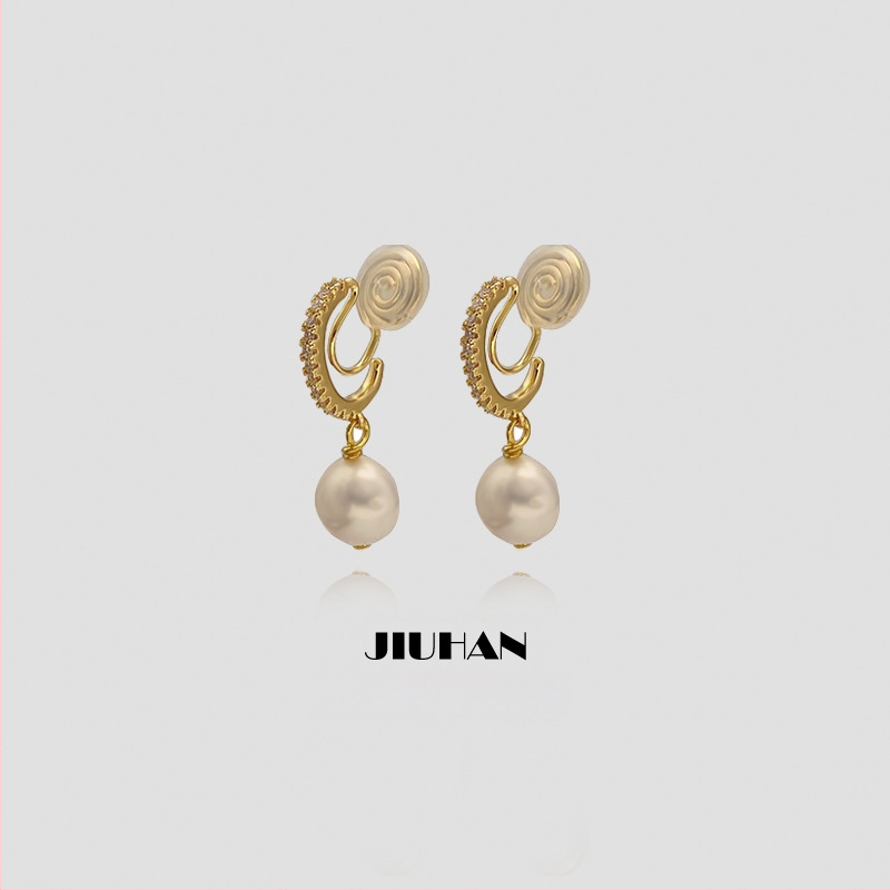 Auskari ar klipsiem ar saldūdens pērlēm, franču stila, ģeometrisks dizains, elektroplātēts pārklājums, dabisks stil