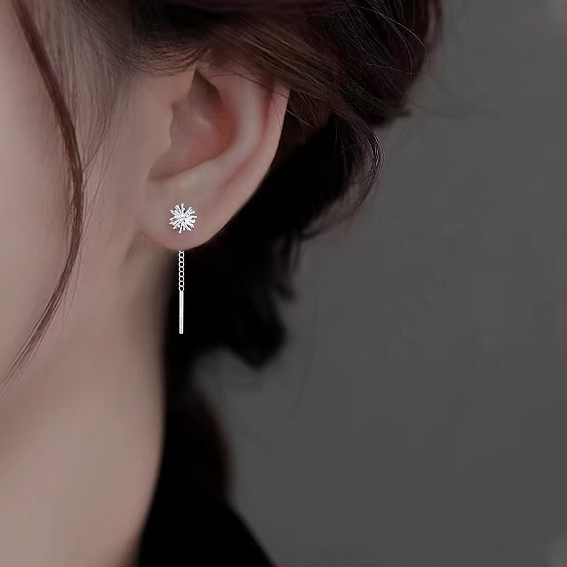 Auskarai: žiedo formos Dandelion Tassel; Medžiaga: baltas varis, padengtas storu sidabru; Moterims; Paprastas stilius; Vasaros 2025 leidimas