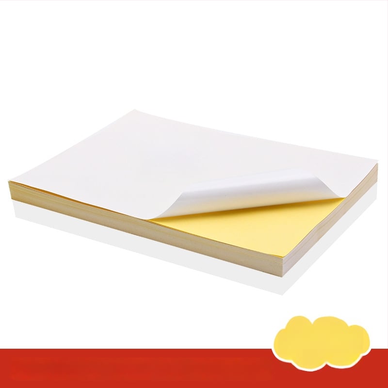 Taisnstūra A4 pašlīmējošā etiķešu lapa noliktavām, pārklāts materiāls ar dzeltenu aizmuguri, temperatūras izturība -30 līdz 150°C