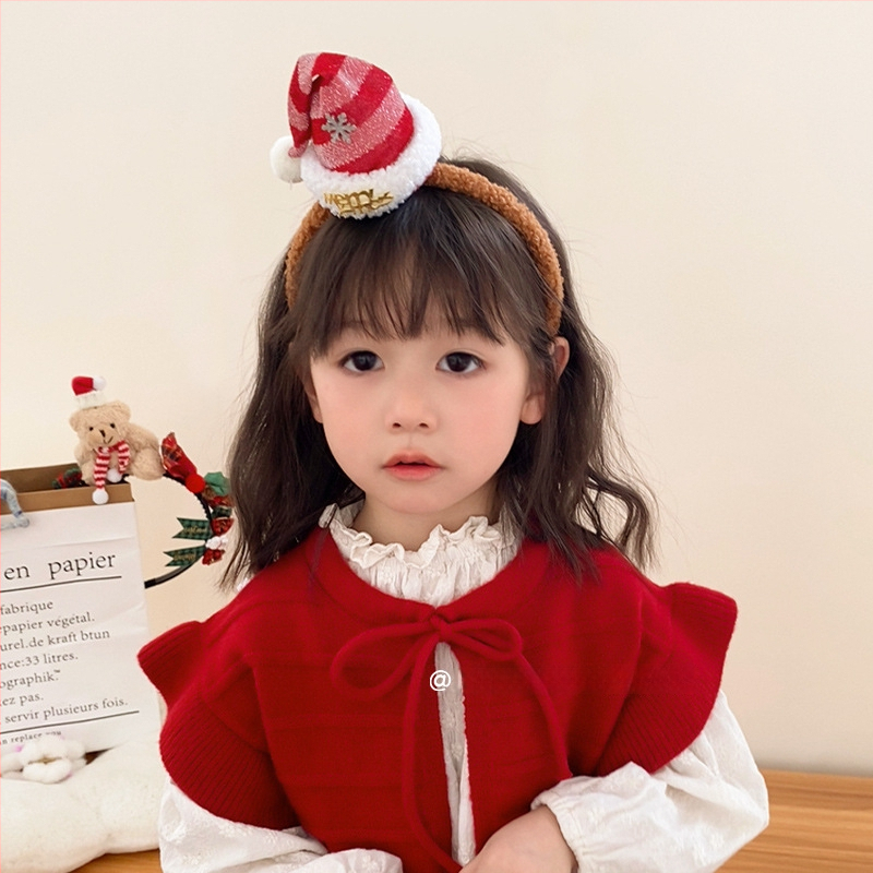 Vaikų galvos juosta su meškiuko dizainu ir šilko gėlėmis (Prekės ženklas: Fupo; Medžiaga: Šilko gėlės; Šventė: Kalėdos)