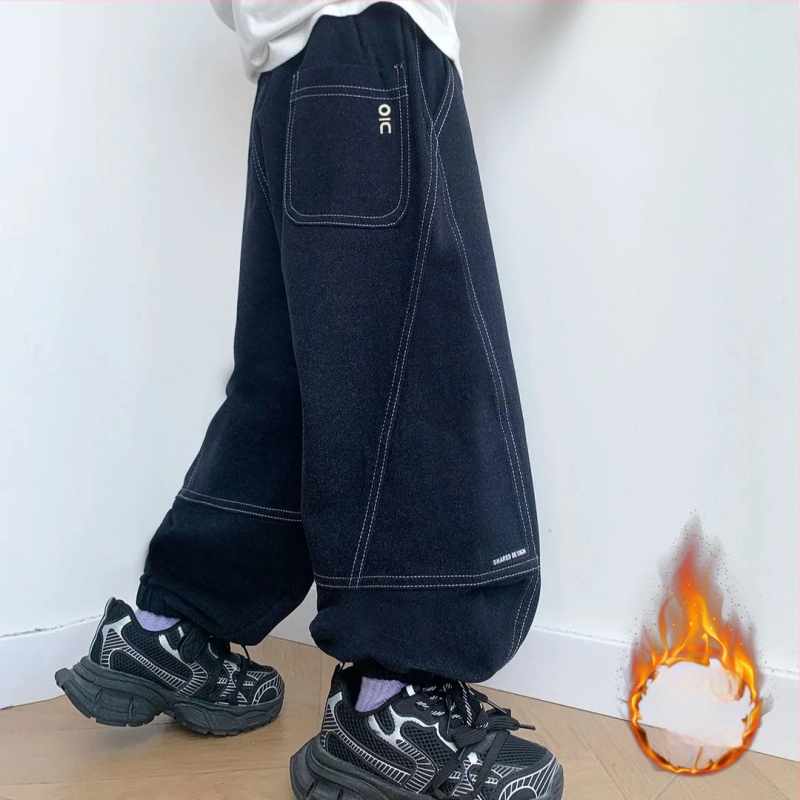 Vaikų medvilniniai džinsai su vidutine talja, ilgos kelnės, elastinė juosta, 3–8 m. (100–140 cm), 52% medvilnė