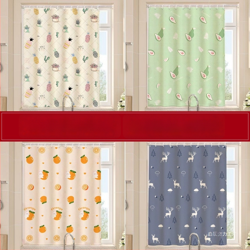 Aizkari ar riņķiem uzstādīšanai – daļēji tumša, karikatūru druka uz loga stūra, poliesters, druka, pastorālais stils, roku mazgāšana, piemērota dzīvojamajai istabai un balkonam