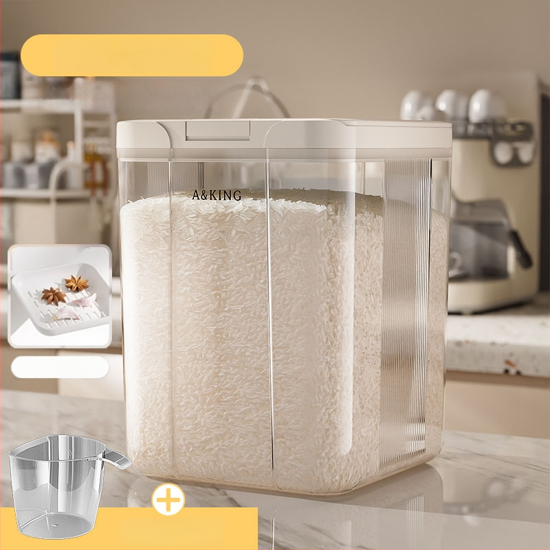 Ryžių laikymo dėžė – uždara, atspari drėgmei ir kenkėjams; ABS+PET; talpa 10 L; prekinis ženklas A&KING