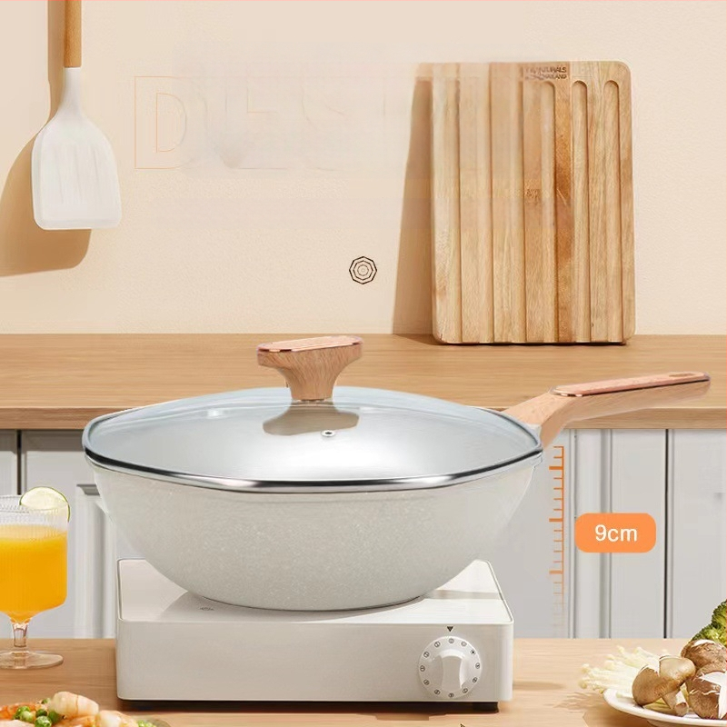 Wok s Maifanovým kameňom, nepřilnavý, kompatibilný s indukčnou platňou, sklenený kryt, model H09