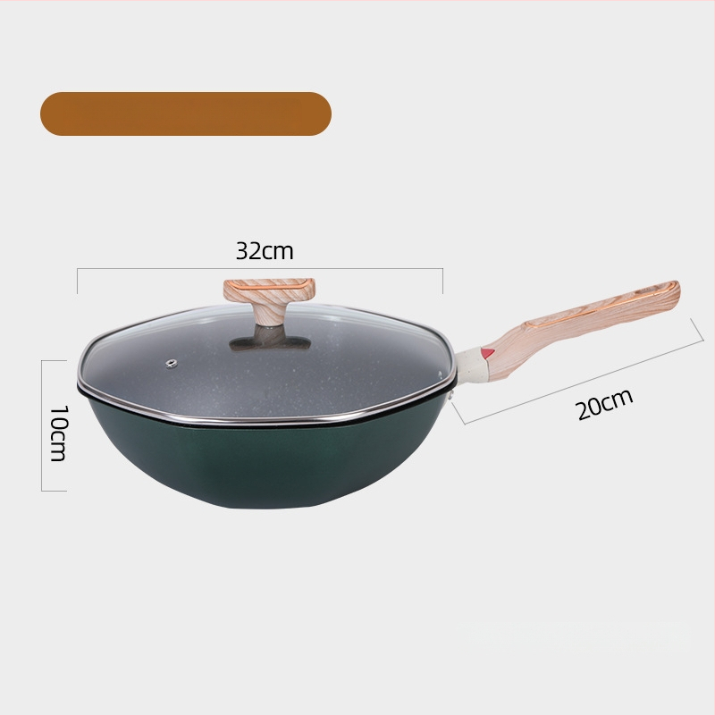 Wok s Maifanovým kameňom, nepřilnavý, kompatibilný s indukčnou platňou, sklenený kryt, model H09