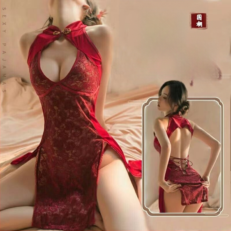 Plus-size sexy cheongsam noćna haljina s otkrivenim dekolteom