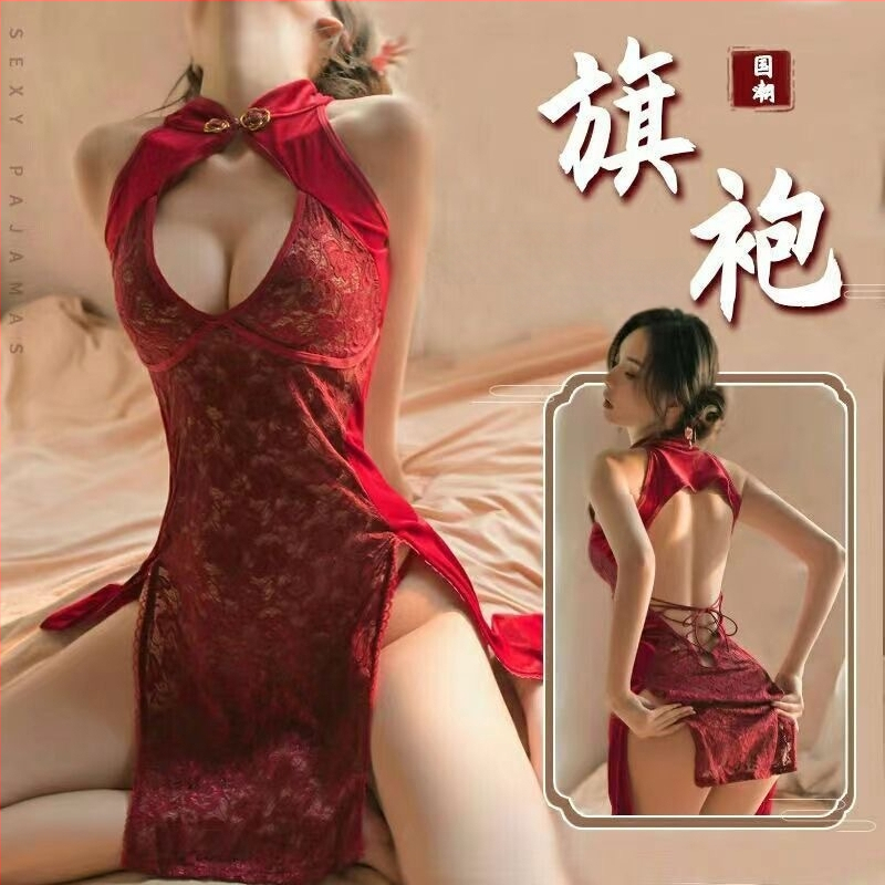 Plus-size sexy cheongsam noćna haljina s otkrivenim dekolteom