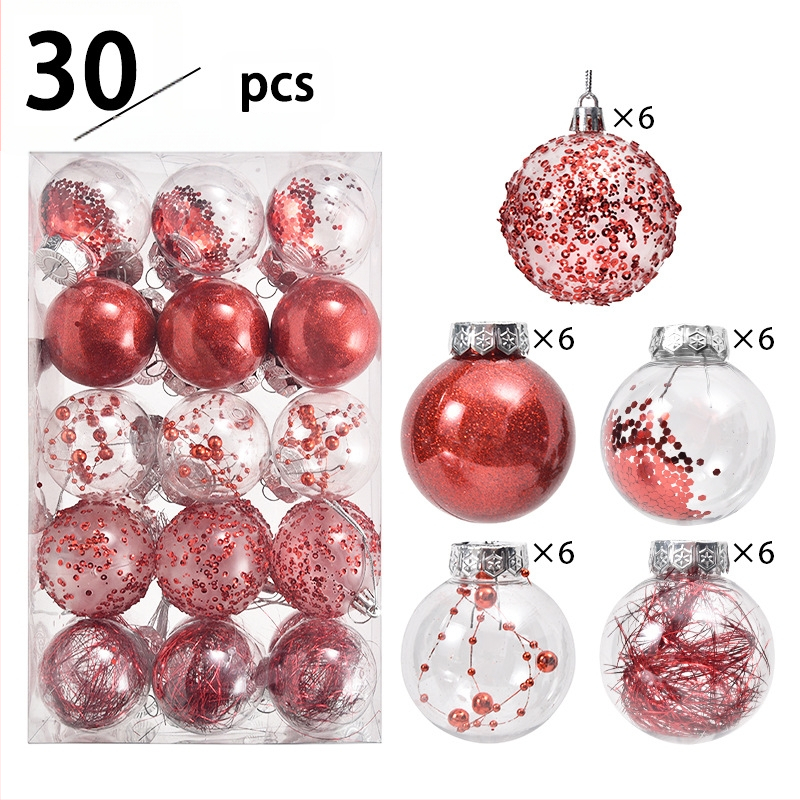 Permatomas Kalėdinių kamuoliukų rinkinys, 30 vnt., plastikas, šviesiai prabangus stilius, pusiau mechaninis procesas, Kalėdų eglutės puošmena ir dovanos