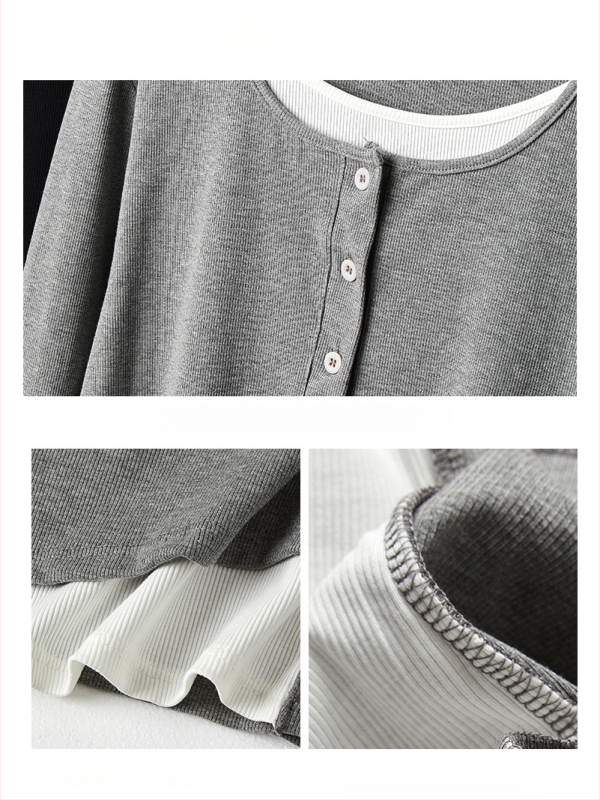 T-särk viskoosi–spandexi segu, pikkade varrukatega, ümmarguse kaelusega, vaba lõikega.